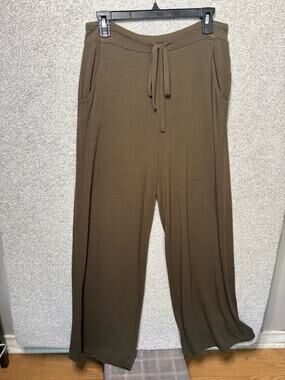 Zenana M Brown Wide Leg Drawstring Lounge Pants Pockets
